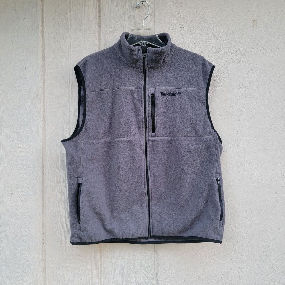 Timberland Men Gray Vest Jacket Full Zip Pockets Fleece Outdoors Size XL